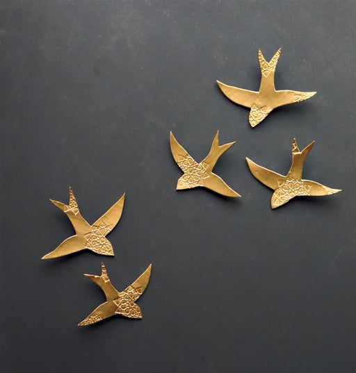 Gold Porcelain Swallows - Set of 3