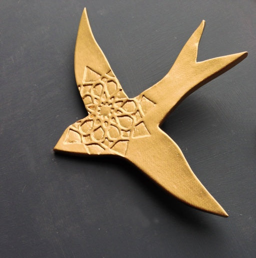 Gold Porcelain Swallows - Set of 3